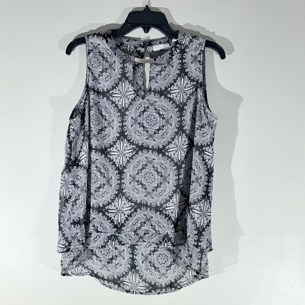 New York & Company Gray Black Size S Blouse Sleeveless Top Layered Blouse